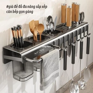 Kệ Dao Kéo Hút Chân Không Treo Tường, Không Khoan Đục, KỆ 3 ỐNG ĐŨA CÀI DAO, Tiết Kiệm Không Gian Bếp BB-461