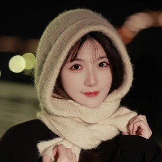 Áo Balaclava dệt kim mùa đông, mũ trùm đầu và bảo vệ cổ ấm áp, màu sắc đơn giản dành cho nữ