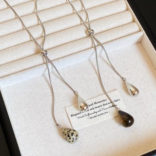 Vòng cổ đá mắt hổ và giọt nước, thiết kế vintage Hàn Quốc, dây điều chỉnh phù hợp cho người phụ nữ