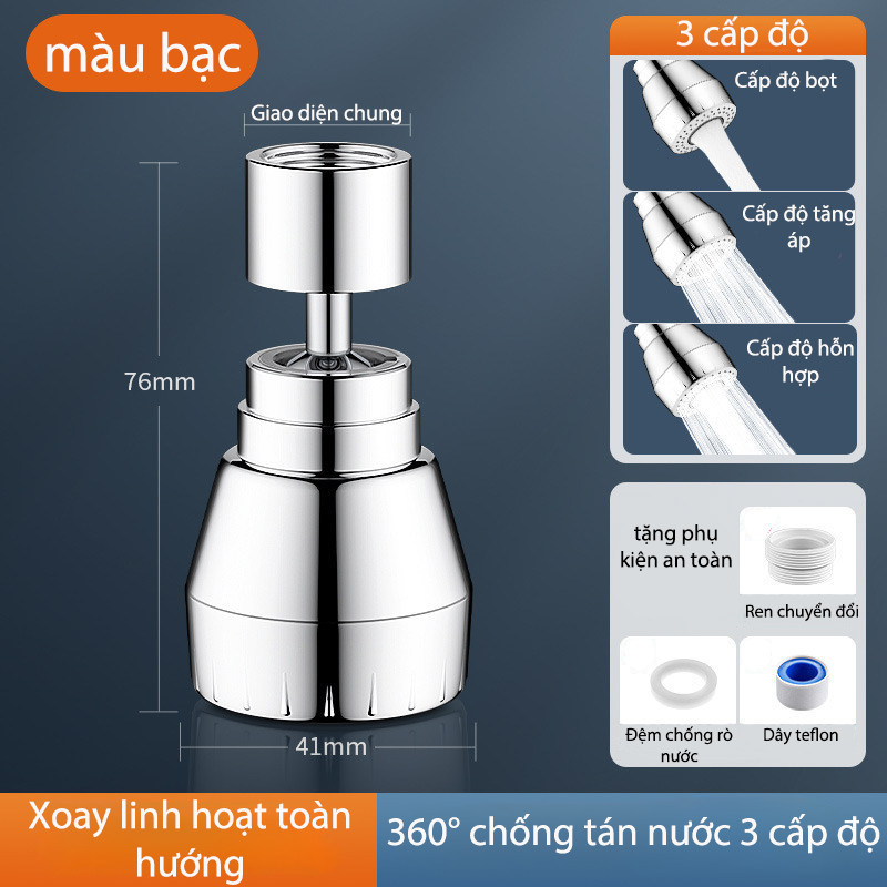 Đầu vòi rửa bát tăng áp, 3 chế độ nước, chất liệu đồng thau và thân thựa ABS cao cấp