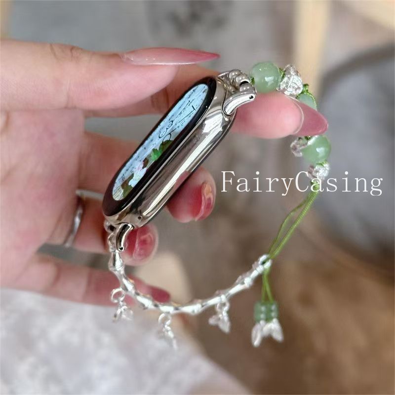 Dây đeo hạt nối tre thời trang cho Xiaomi Mi Band 10 9 8 Pro Vòng tay cho Miband 7 6 5 4 3 Dây đeo đồng hồ đeo tay bằng kính thiên văn