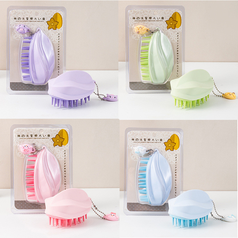 Phong Cách Nhật Bản Carambola Massage Da Đầu Silicon Dầu Gội Bàn Chải Ướt Khô Nguyên Bản Tạo Kiểu Sạch Dầu Gội Dầu Gội Lược