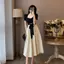 Đầm xanh hoa nhí mùa hè chữ a nữ dễ thương dáng dài đầm đi biển tiệc tiểu thư sang xinh công chúa