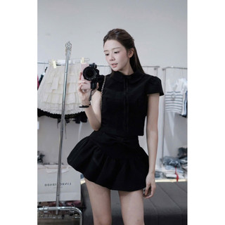 [Sẵn] Set Bộ Đồ Áo Cộc Tay Cổ Sen Mix Chân Váy Phối Nơ Điệu Đà, Set Áo Croptop 2 Màu Mix Chân Váy Dáng Ngắn Xoè Asasino