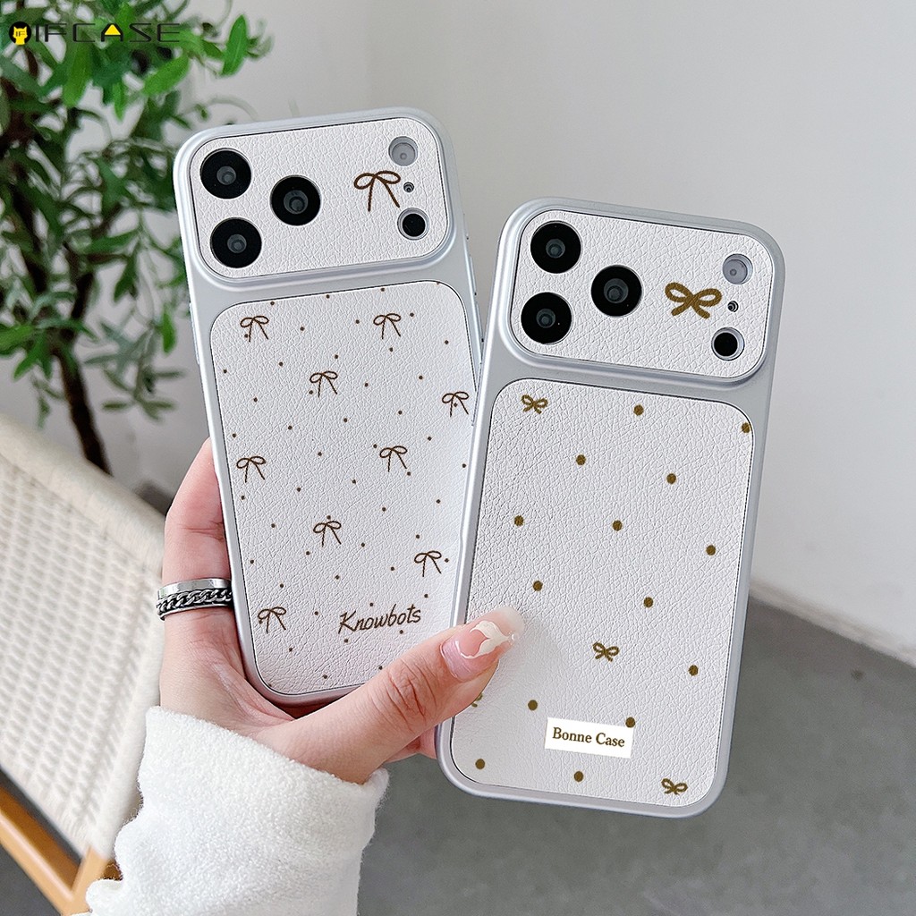 Dành Cho Samsung Galaxy A57 A56 M56 F56 A55 A54 A53 A52S A51 A50S M40S A30S A73 A72 A71 F42 Ốp Điện Thoại Da PU Trắng Đơn Giản Nơ Dễ Thương Chấm Bi Vỏ Mềm Bạc