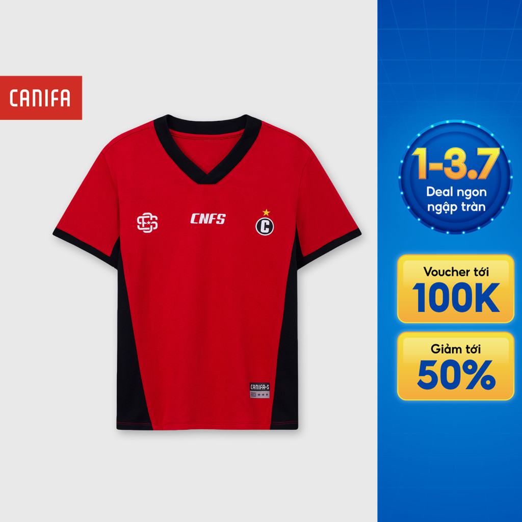 Áo jersey boxy unisex trẻ em CANIFA S form rộng cộc tay in họa tiết Sao Vàng 3TS26S019