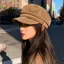 < Honeyba > Mũ nồi da lộn cổ điển dành cho nữ Mũ Newsboy phẳng mùa thu đông Briti Sle Mũ ấm áp có thể gập lại thông thường Mũ đẹp