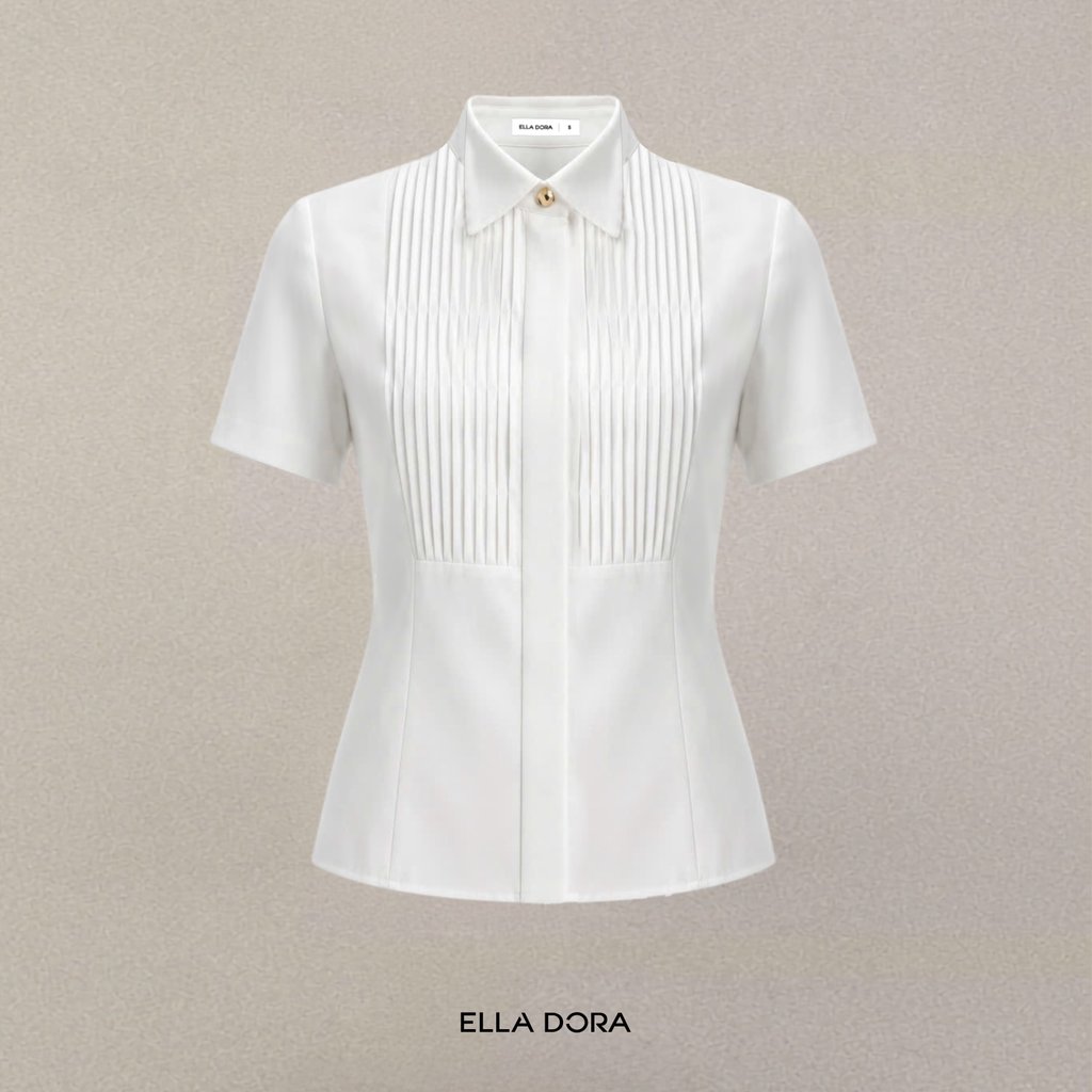 Áo sơ mi trắng nữ ELLA DORA ngắn tay thiết kế ly hợp cúc giấu form gọn thanh lịch công sở [SM170]