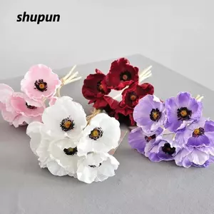SHUPUN 6 Hoa Nhân Tạo, Nhánh Hoa Sen Bạc 29CM Hoa Lụa, Giữ Cảm Giác PU Nhân Tạo Anemone Trang Trí Đám Cưới