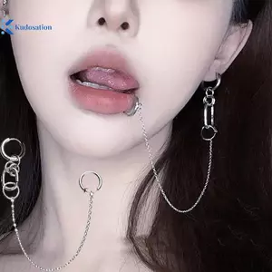 Kudosation 1 Bộ Giả Xuyên Môi Kẹp Bông Tai Anime Cosplay Punk Dây Xích Liên Kết Bông Tai Bản Lề Môi Vòng Phụ Kiện Đẹp