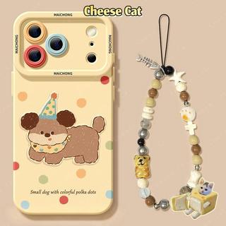 Ốp điện thoại hình chú chó con dễ thương chấm đầy màu sắc có dây buộc cho iPhone 13 14 11 12 15 16 17 Pro Max XR 7Plus