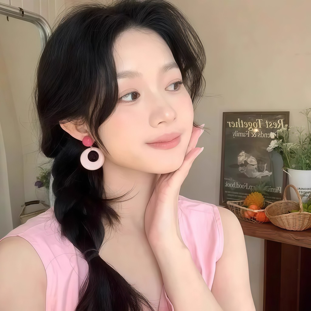 Bông tai hình tròn kim bạc S925 Dopamine