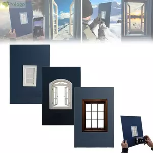 Đạo cụ chụp ảnh cửa sổ YOLOGO, Thiết kế giấy xanh cầm tay Hình ảnh Đạo cụ khung cửa sổ, Công cụ chụp ảnh có thể tái sử dụng nhẹ có thể tái sử dụng sáng tạo để đi du lịch và kỳ nghỉ