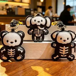 QEARY Halloween Động Vật Móc Khóa, Dễ Thương Sáng Tạo Động Vật Đầu Lâu Túi Mặt Dây Chuyền, Chó Mới Voi Gấu Da PU Ngộ nghĩnh Xe Móc Chìa Khóa Halloween