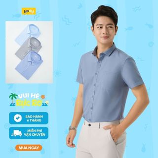 Áo aơ mi nam YODY cộc tay nẹp kiểu họa tiết kẻ sọc MOSH25S081