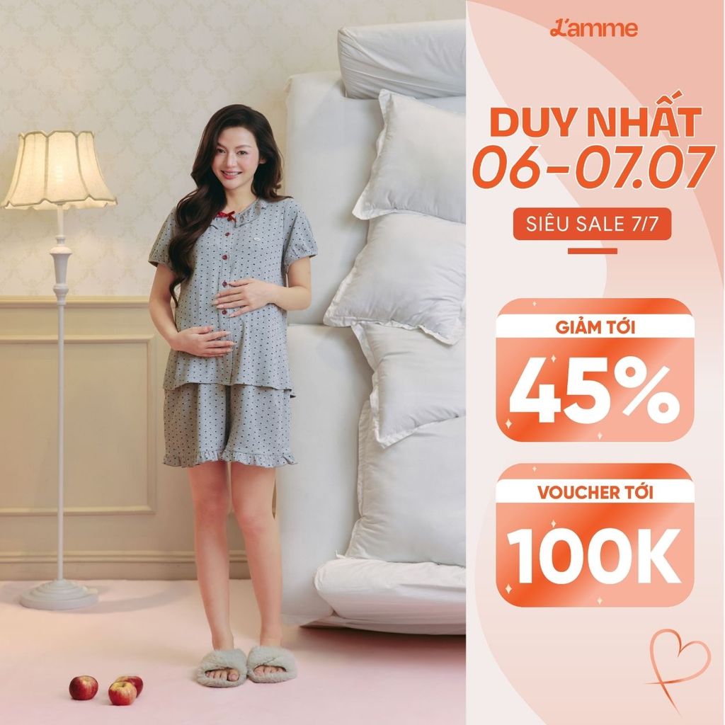 Bộ Đồ Ngủ Cotton 4 Chiều Co Giãn Thoải Mát, Bộ Mặc Nhà DOTTIE Cho Bầu Và Sau Sinh Cổ Bèo Nữ Tính - L'AMME