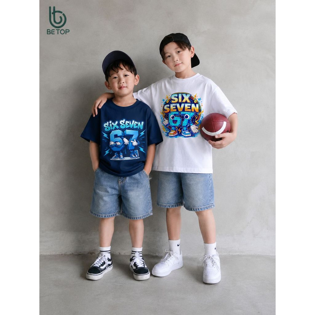 Áo Thun Cộc Tay Bé Trai BETOP, Phong Cách US-UK Thời Thượng Hình SIX-SEVEN Chất Liệu Cotton Thoáng Mát
