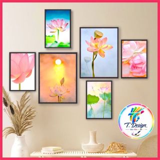 Sét 6 tranh decor góc thiền, tu tập, chữa lành, hoa sen phật, tranh dán tường, có sẵn keo