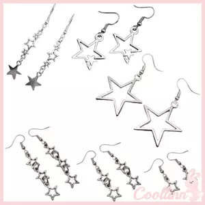 COO 6 Cặp Ngôi Sao Rỗng Mặt Dây Chuyền Bông Tai Bộ Nữ Bông Tai Treo Trang Trí Tinh Tế Pentagram Tai Giọt Trang Sức