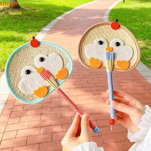 THEGIRL8B Quạt Đuôi Mèo, Quạt Dệt Tay Hoạt Hình Dễ Thương, Quà Tặng Di Động Chim Cánh Cụt Tự Nhiên Mùa Hè Quạt Làm Mát Trang Trí Nhà Cửa
