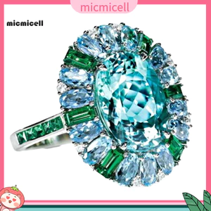 MIC _ Luxury Women Faux Emerald Aquamarine Flower Ring Quà tặng trang sức tiệc cưới