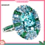 MIC _ Luxury Women Faux Emerald Aquamarine Flower Ring Quà tặng trang sức tiệc cưới