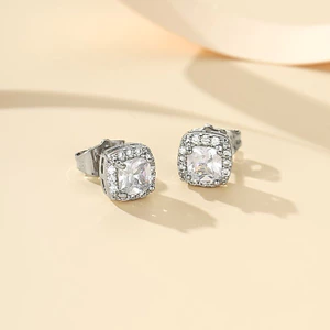 Bông tai đính đá Cubic Zirconia màu hồng thanh lịch với thiết kế hào quang kim cương lấp lánh dành cho nữ