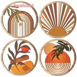 4 Tường Gỗ Bohemian Treo Tường Nghệ Thuật Trang Trại Bohemian Sân Trang Trí Hình Tròn Treo Tường Trang Trí