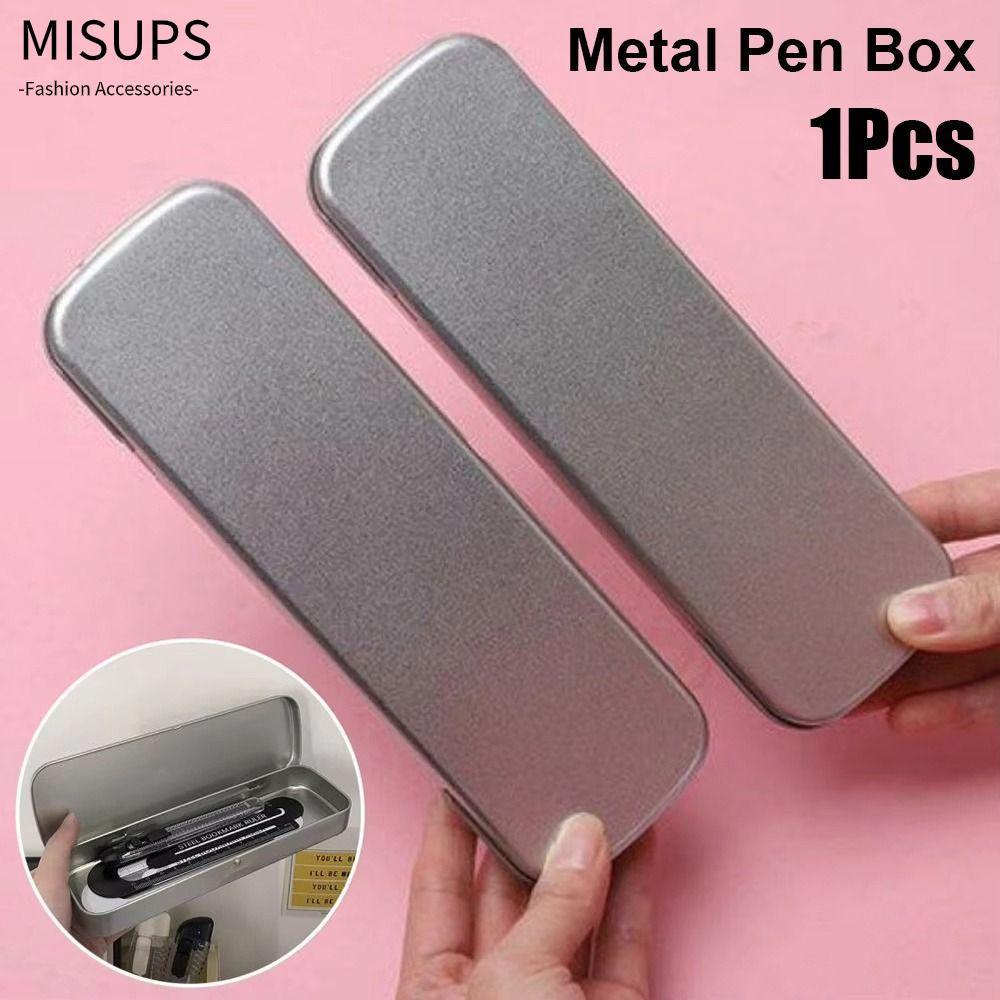 MISUPS 1 Cái Hộp Bút Kim Loại, Hộp Thiếc Rộng Rãi, Bút Chì Đa Năng Hình Chữ Nhật