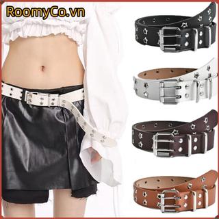Thắt lưng da kiểu Gothic và punk rock ROOMYCO, thiết kế đinh tán và lỗ tai ngôi sao, phong cách hip hop