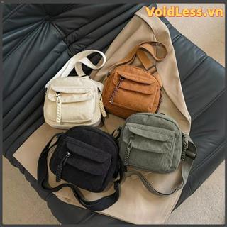 Túi xách vuông nhỏ VOIDLESS, Túi đeo vai nhiều lớp vải nhung, Phụ kiện du lịch có dây kéo đa năng dành cho nữ