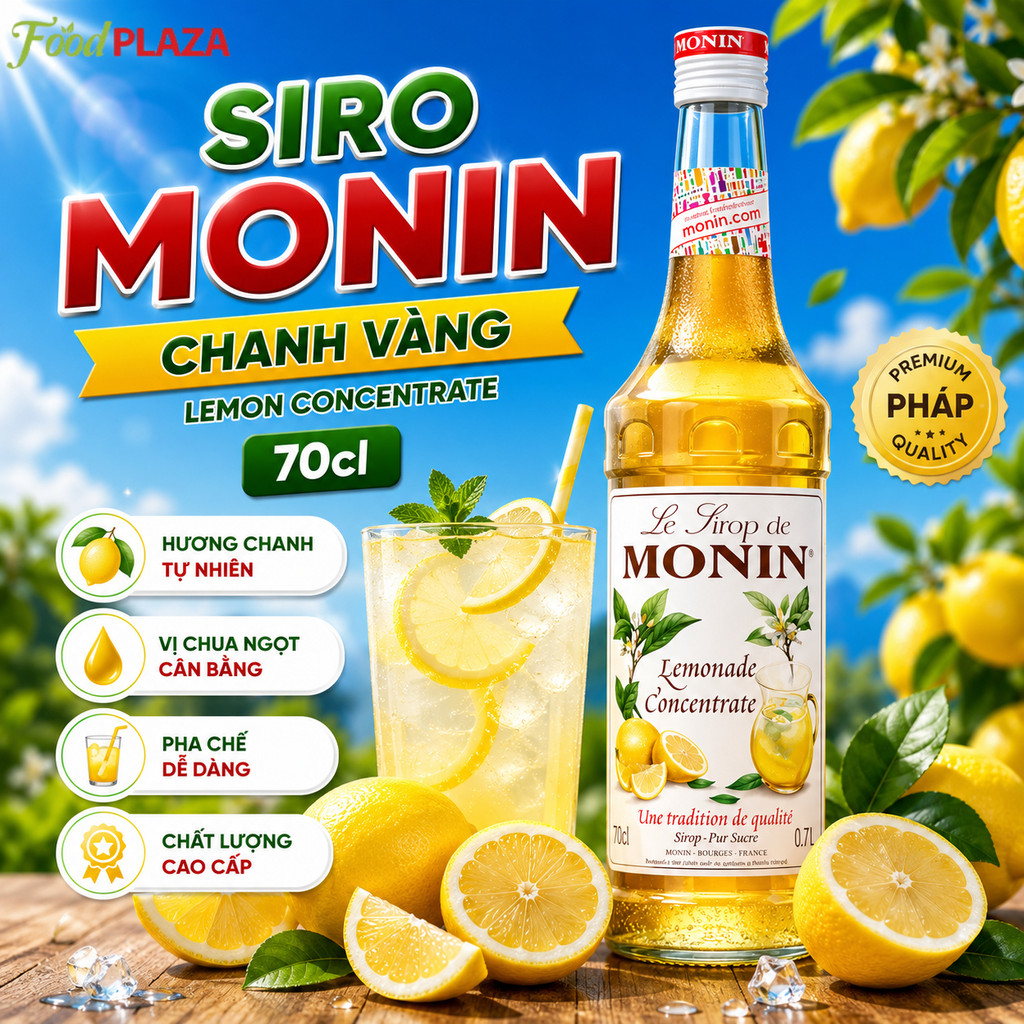 (Có Hỏa Tốc) Siro Monin Chanh Vàng Lemon Concentrate 70cl Chính Hãng Pháp - Nguyên Liệu Pha Chế Chuyên Nghiệp