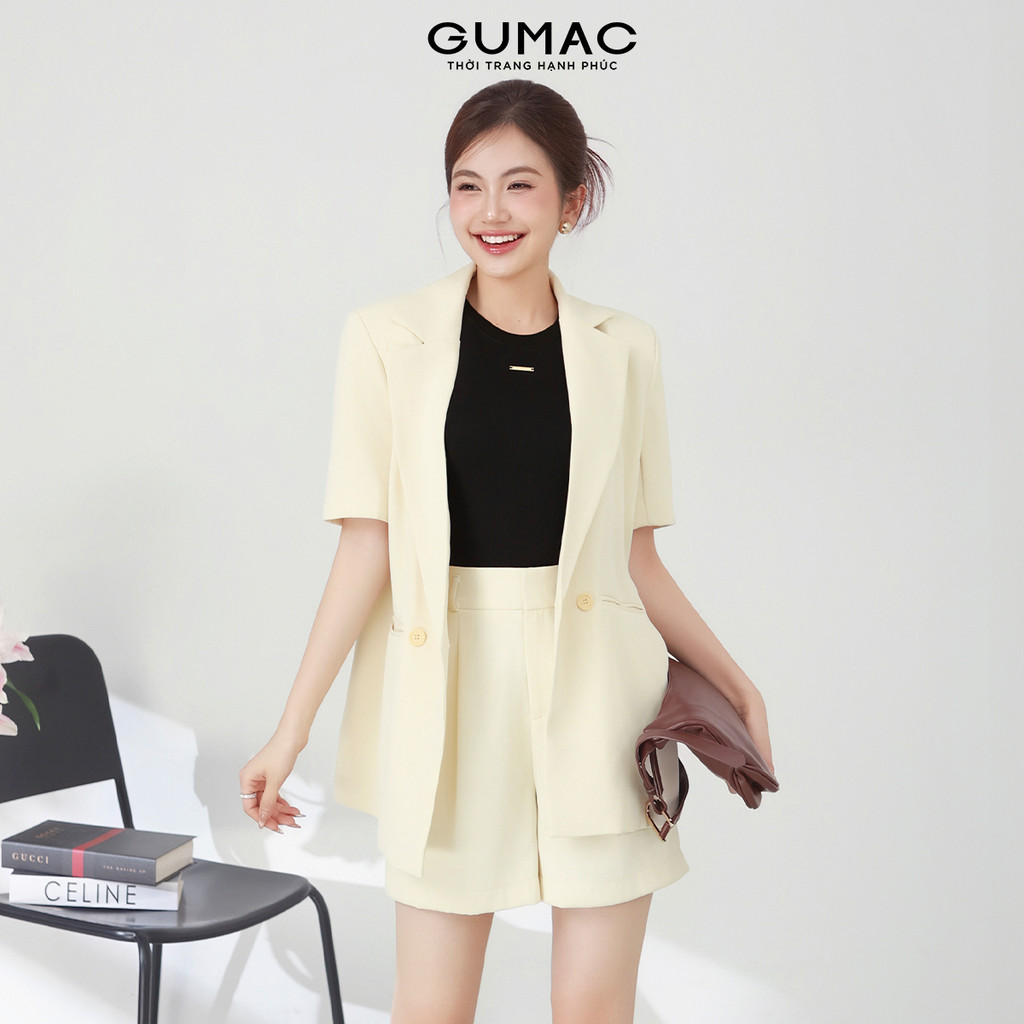 Set Lẻ Áo Khoác Vest GUMAC Form Suông Tay Ngắn OWF03028 - Quần Shorts Dáng A Suông Chiết Ly Trẻ Trung SHF03037