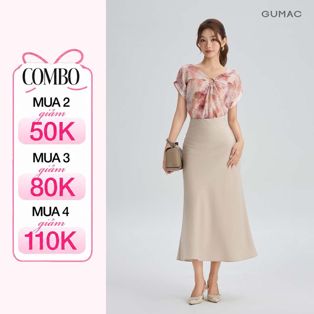Chân Váy Lụa Đuôi Cá GUMAC Cơ Bản Chất Liệu Lụa Mango Gân Dày Dặn Đứng Form Tôn Dáng LVG0415