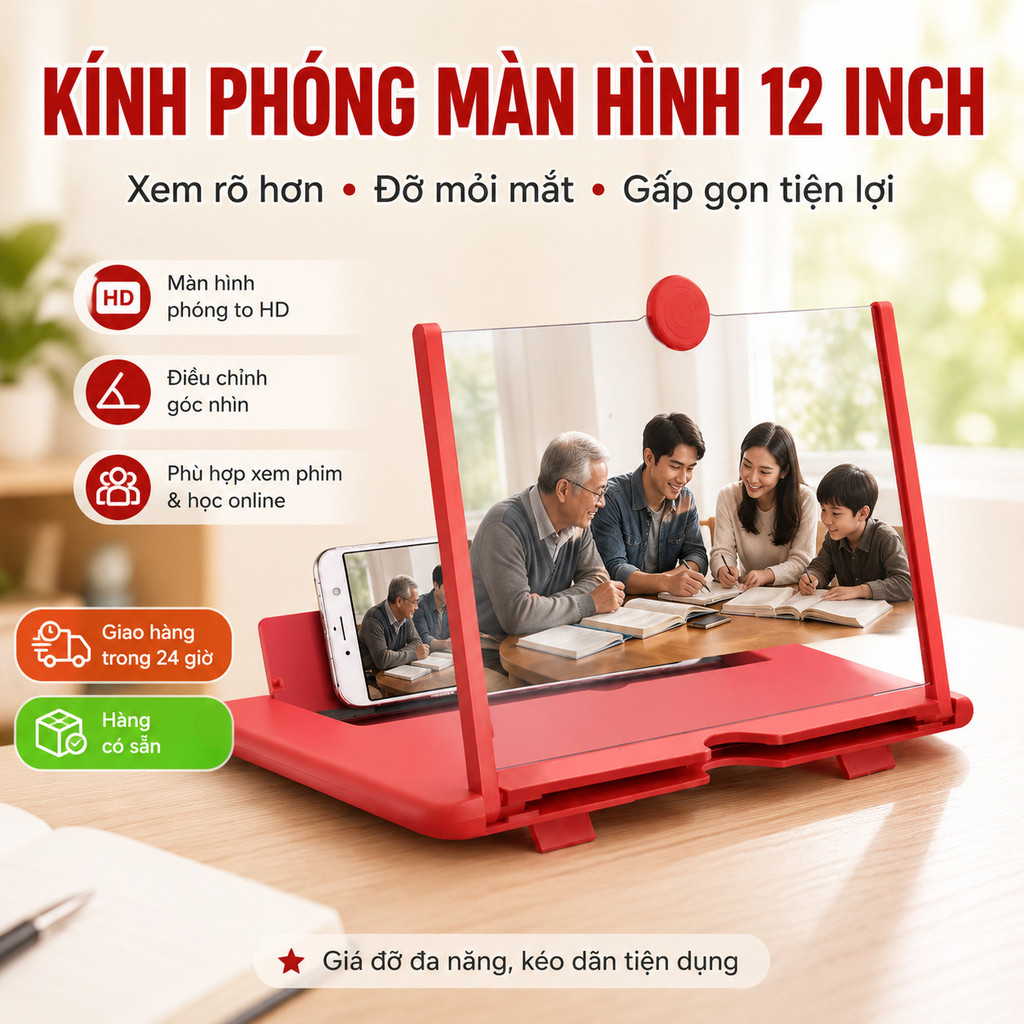 [SIÊU NÉT 12 INCH] Kính Phóng Màn Hình Điện Thoại 12 Inch Kéo Dãn/Giá Đỡ Đa Năng/Phụ Kiện Xem Phim HD Chống Lóa/Kính lúp màn hình điện thoại di động HD có thể kéo ra