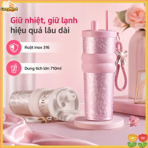 Cốc Giữ Nhiệt Dung Tích Lớn 710ml, Chất Liệu Inox 316 An Toàn,Tặng Kèm Ống Hút Và Dây Mang Tiện Lợi