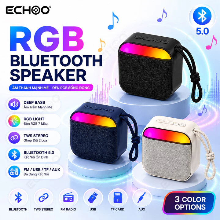Loa Bluetooth RGB Loa Mini Bluetooth 5.0 Loa Bass Hỗ Trợ TWS FM USB TF AUX Loa Gaming Loa Không Dây