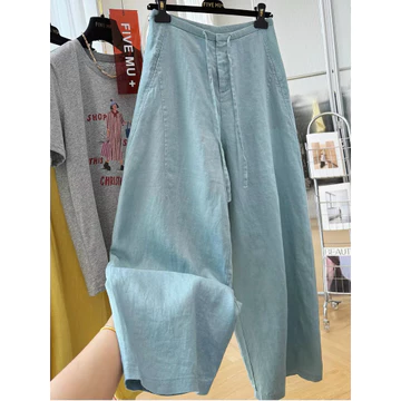Quần ống thẳng Quần ống rộng cho nữ Quần ống thẳng nhỏ rộng vải lanh cao cấp siêu nóng mỏng nữ mùa hè mỏng dáng dáng thẳng dáng rộng