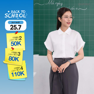 Áo Sơ Mi Nữ Công Sở GUMAC Tay Ngắn Áo Kiểu Nữ Lụa Ngọc Trai Cao Cấp Đi Học Đi Làm AE04036