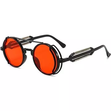 Jowxsx Đỏ Retro Steampunk Kính Mát Phong Cách Cổ Điển Kính Chống Nắng Khung Kim Loại Tròn Kính Tròn Chụp Đường Phố Kính Mắt Unisex Thoáng Mát Kính Chống Nắng Quà Tặng, Kính Mát Nữ VFHC