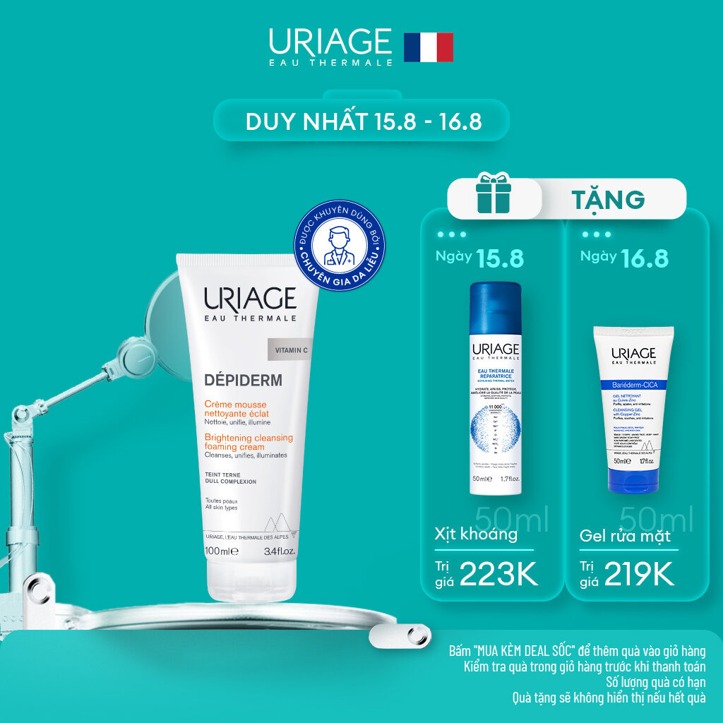 Sữa rửa mặt sáng da dạng bọt URIAGE DÉPIDERM MOUSSE NETTOYANTE ÉCLAT 100ml