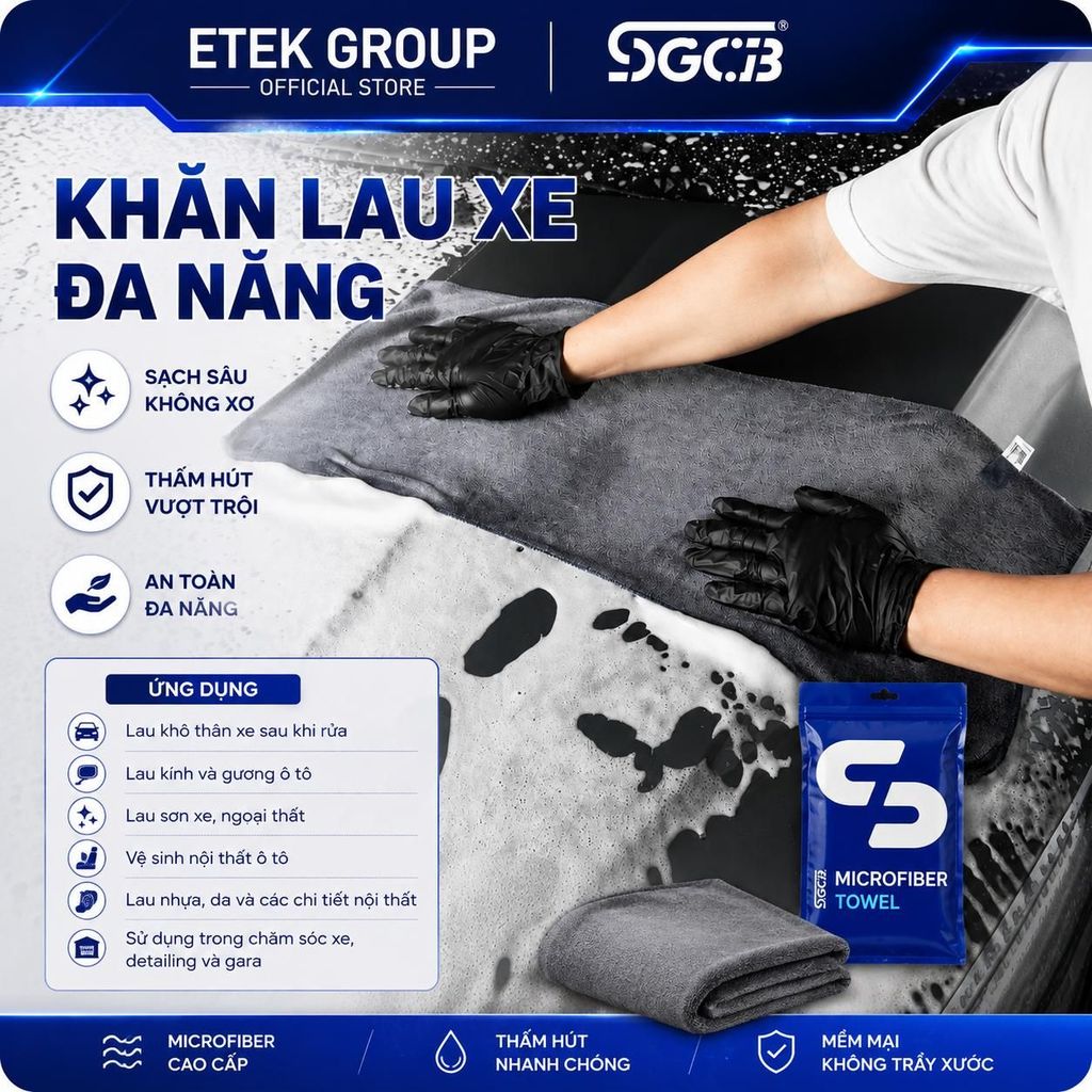 Khăn Lau Xe Microfiber SGCB Chính Hãng – Khăn Lau Ô Tô Siêu Thấm Hút, Lau Kính, Sơn Xe, Nội Thất | BigBuy360 - bigbuy360.vn