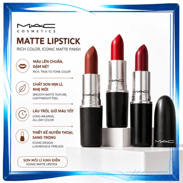 【Chính Hãng】MAC Matte Lipstick 3g | Son Thỏi Lì Mịn, Lên Màu Chuẩn, Mềm Môi