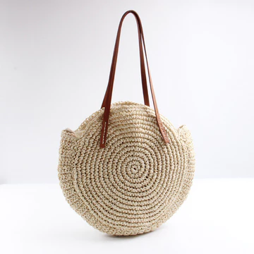 Women's Minimalist Woven Straw Crochet Bag – Large, for the Beach