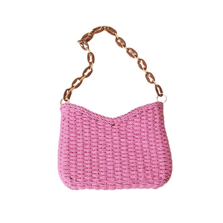 Women's Minimalist Woven Straw Bag – for the Beach, Purple – 5