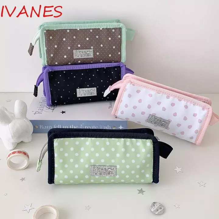 Hộp đựng bút chì IVANES Y2k Dots, Văn phòng phẩm để bàn Túi đựng bút phong cách Hàn Quốc, Túi đựng mỹ phẩm Túi đựng bút chì đơn giản Túi đựng văn phòng phẩm bằng vải dung tích lớn Giá đỡ văn phòng phẩ