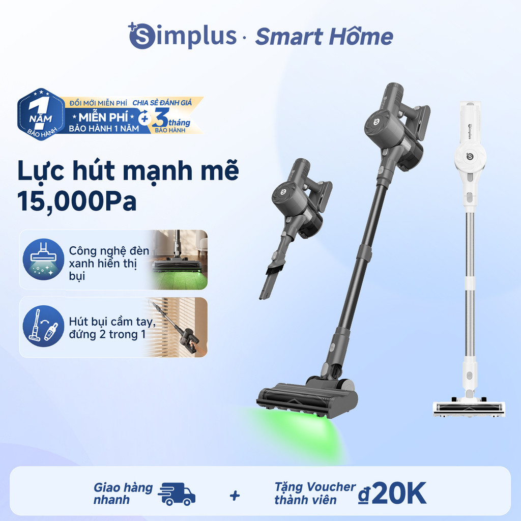 Máy hút bụi Simplus Không dây Đứng cầm tay 15,000pa lực hút mạnh 40 phút pin lâu 2 tốc độ 4 lớp lọc HEPA F9 XCQH022