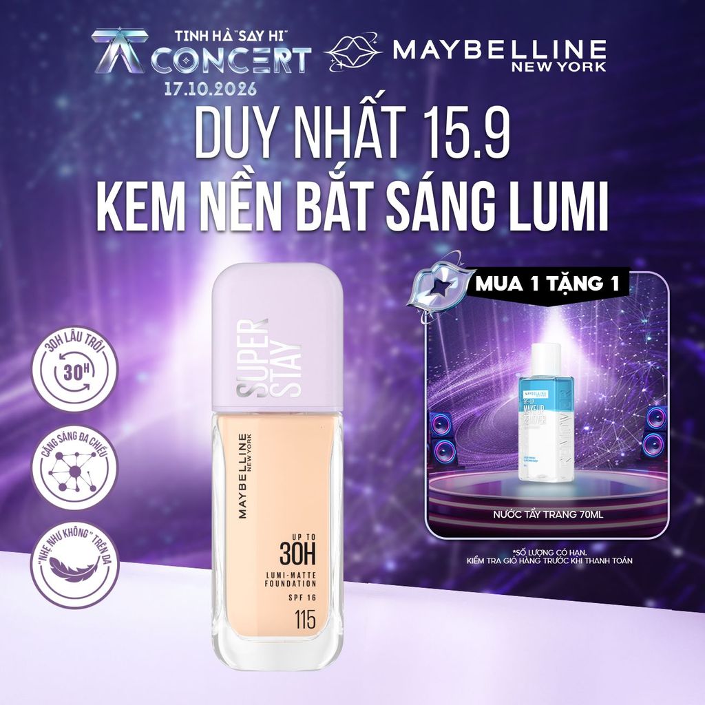 Kem nền bắt sáng Superstay Lumi Matte 30H che phủ siêu nhẹ mặt Maybelline New York 35ml [MỚI]