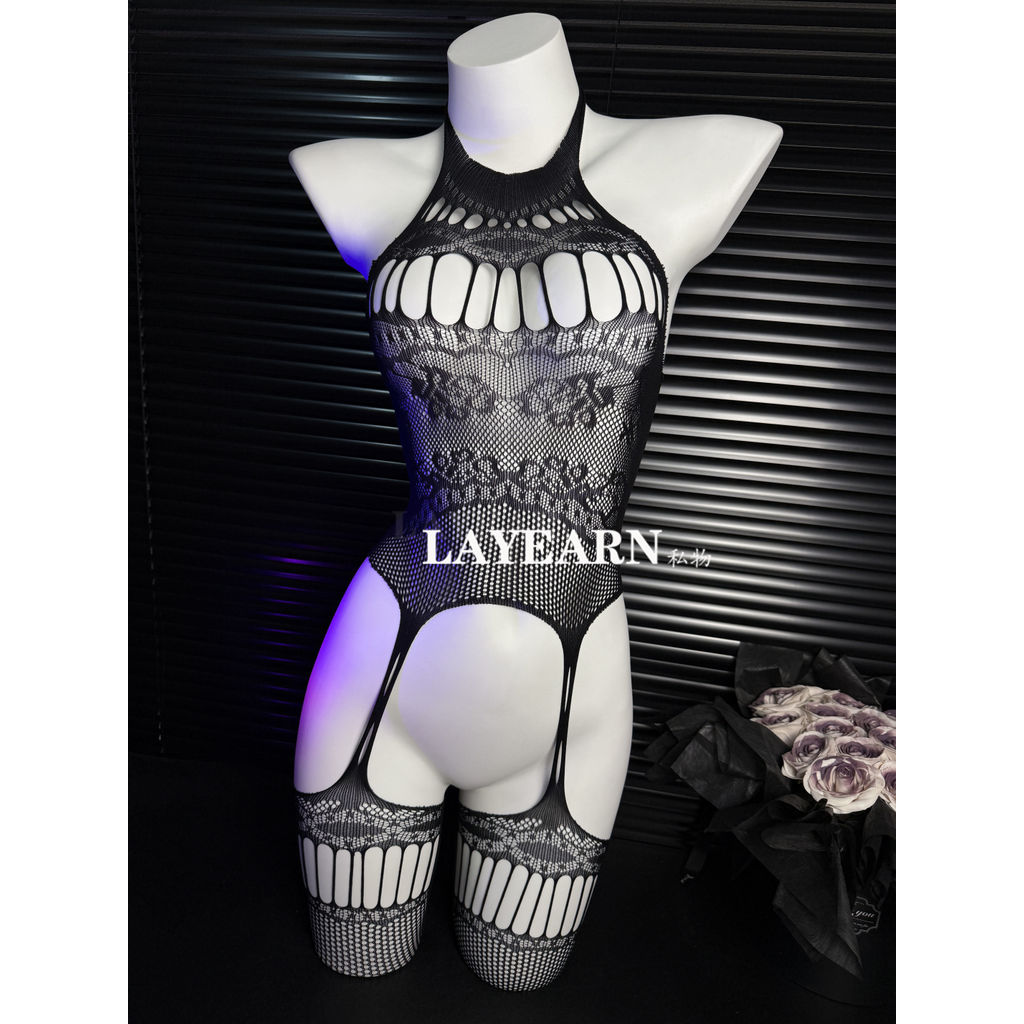 LAYEARN [] Quần áo lưới lụa đen Đồ lót vui nhộn Đồ lót rỗng có thể xé
