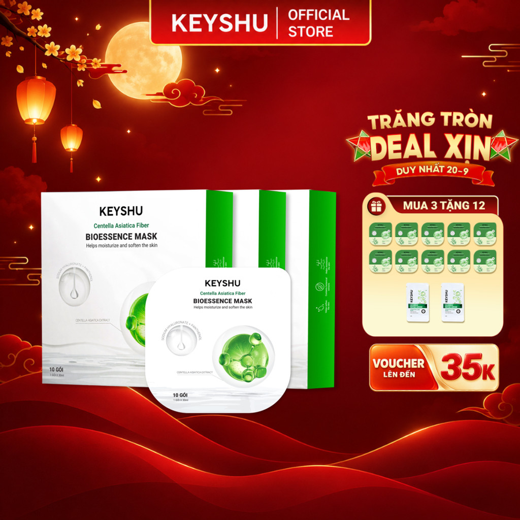 Combo 3 Hộp Mặt Nạ Sợi Xơ Rau Má Centella Fiber KEYSHU Dưỡng Ẩm, Làm Mềm Da (30ml x 30 miếng)